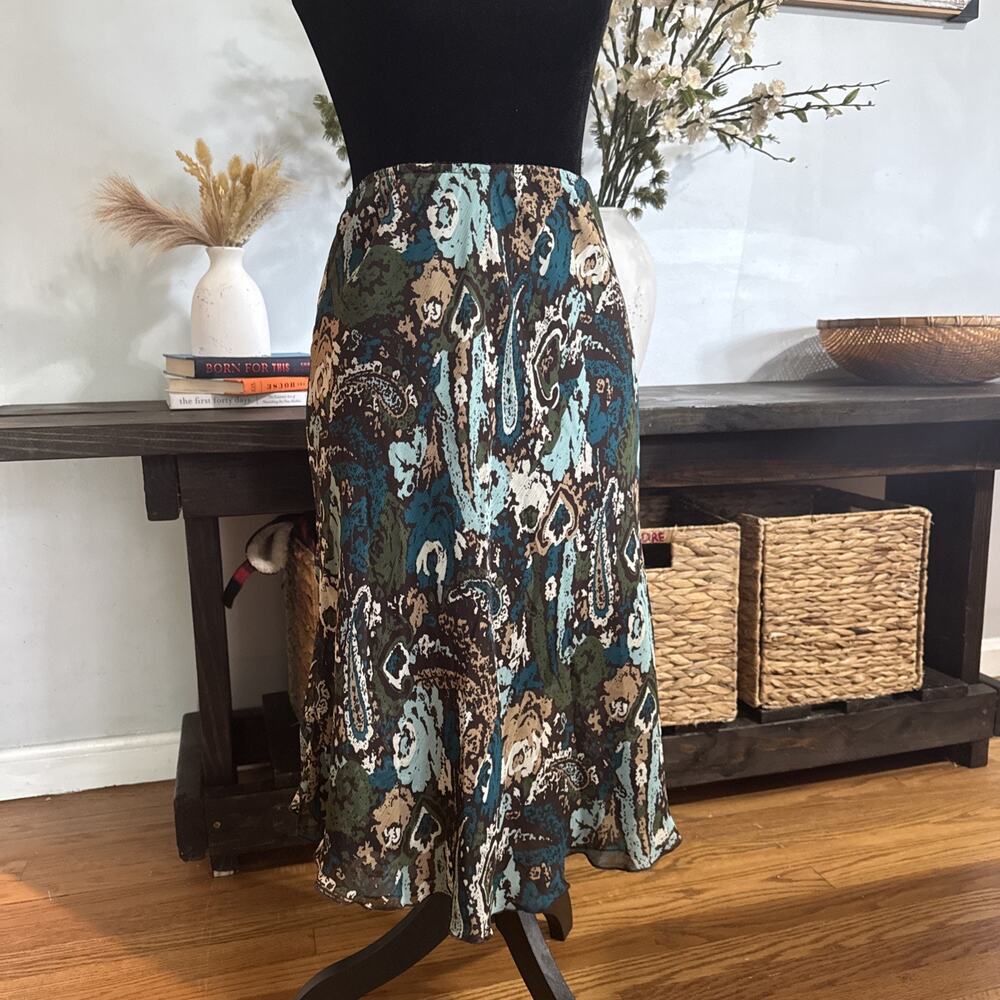 VTG Notations Paisley Skirt Ruffle Hem Sz PM Elastic Waist Forest Fairy Grunge